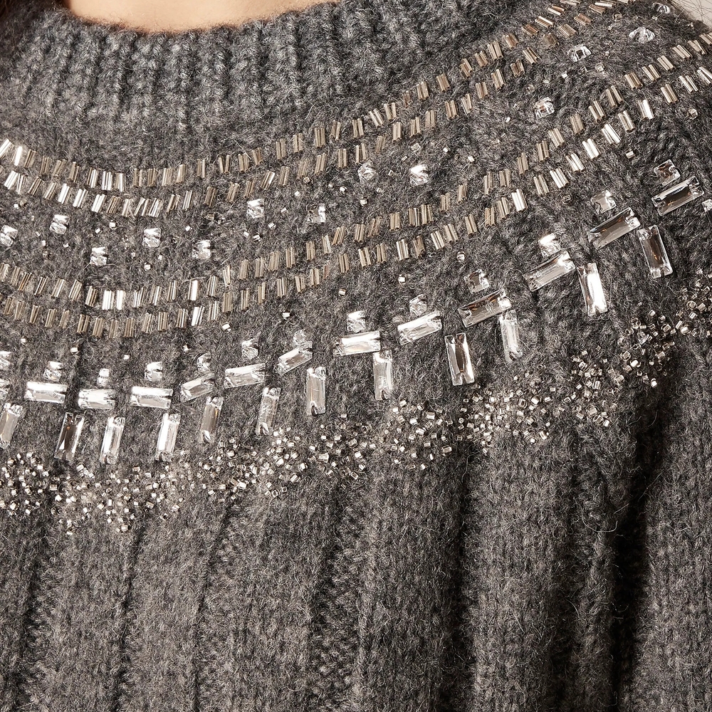 New! J. Crew Sz XS Gray Crystal Stone Fair Isle Wool Sweater NWT - Picture 2 of 13